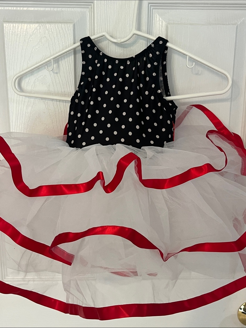 Black Polka Dot Tulle Tutu Dance Costume with Red Trim